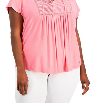 Tommy Hilfiger Women's Pintucked Ladder Tee Pink Size 3X