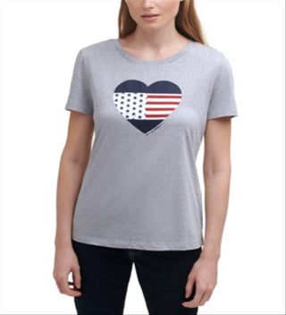 Tommy Hilfiger Women's Heart Graphic T-Shirt Gray Size X-Large