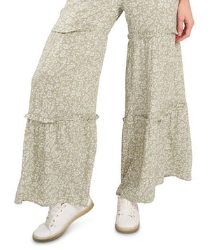 CeCe Women's Ditsy Printed Ruffle Wide Leg Pants Green Size Large