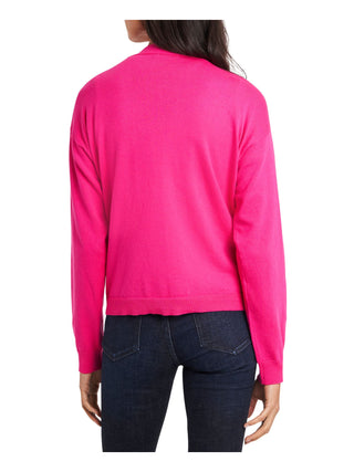 Riley & Rae Women's Stretch Ribbed Long Sleeve Button Up Sweater Pink Size Large
