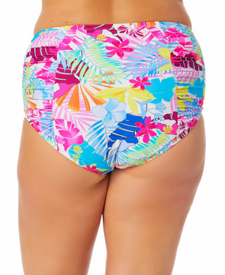 California Waves Women's Plus Tropical Print High Waist Bikini Bottoms Swimsuit White Size 2X
