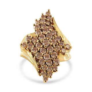 14K Yellow Gold Plated .925 Sterling Silver 2.00 Cttw Diamond Cluster Ring (Champagne Color, I2-I3 Clarity) - Size 8