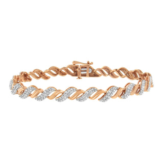 10K Rose Gold Plated .925 Sterling Silver 1/4 Cttw Prong Set Round-Cut Diamond "S" Link Bracelet (I-J, I2-I3) - Size 7.25"