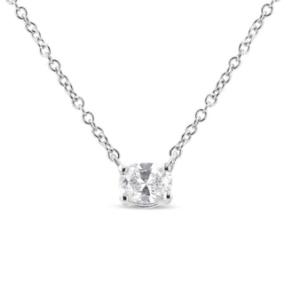 14K White Gold 1/5 Cttw Oval Shape Solitaire Diamond East West 18" Pendant Necklace (G-H Color, Vs2-Si1clarity)