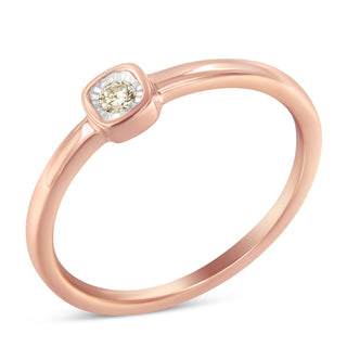 14K Rose Gold Plated .925 Sterling Silver 1/20 Carat Diamond Square Cushion-Shaped Miracle Set Petite Fashion Promise Ring (J-K Color, I1-I2 Clarity) - Size 6