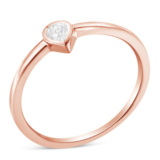 14K Rose Gold Plated .925 Sterling Silver 1/20 Carat Diamond Teardrop Pear-Shaped Miracle Set Petite Fashion Ring (J-K Color, I1-I2 Clarity) - Size 7