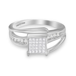 10K White Gold 1/3 Cttw Invisible Set Princess-Cut Diamond Cluster Bypass Ring (H-I Color, Si1-Si2 Clarity) - Ring Size 8