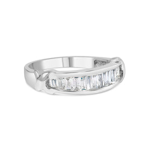 .925 Sterling Silver 1/2 Cttw Baguette Cut Diamond Channel Set X-Station Wedding Ring (H-I Color, I1-I2 Clarity) - Size 7