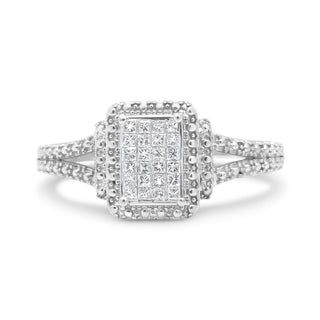 .925 Sterling Silver 1/4 Cttw Princess-Cut Diamond Composite Engagement Ring With Beaded Shank (H-I Color, Si1-Si2 Clarity) - Ring Size 9