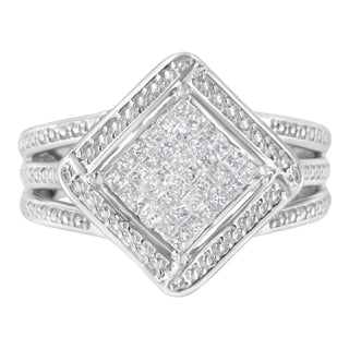 .925 Sterling Silver 2/5 Cttw Princess Cut Diamond Square On Point Cluster Composite Cocktail Ring (H-I Color, Si1-Si2 Clarity) - Size 7-1/4