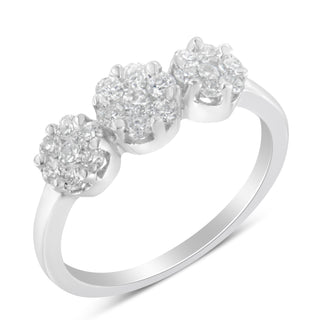 14K White Gold Three-Stone Cluster Diamond Ring (0.7 Cttw, H-I Color, Si2-I1 Clarity) - Size 7