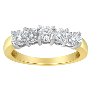 14Kt Two Toned Gold 5 Stone Diamond Ring (1 Cttw, H-I Color, Si1-Si2 Clarity)