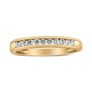 10K Yellow Gold Plated .925 Sterling Silver 1/4 Cttw Channel Set Round Diamond 11 Stone Wedding Band Ring (K-L Color, I1-I2 Clarity) - Size 8