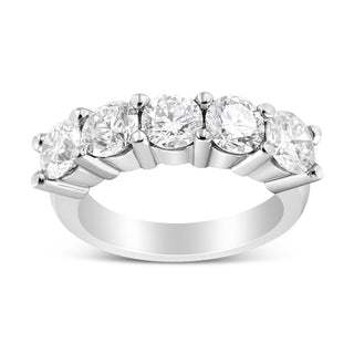 14K White Gold 3.0 Cttw Lab Grown Diamond Shared Prong Set 5 Stone Anniversary Band Ring (F-G Color, Vs2-Si1 Clarity) - Ring Size 9