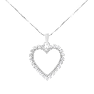 .925 Sterling Silver 1/2 Cttw Prong Set Diamond Encrusted Open Heart 18" Inch Pendant Necklace (I-J Color, I1-I2 Clarity)