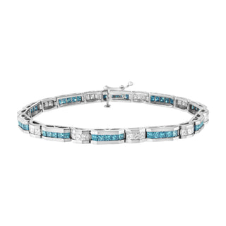 14K White Gold 6 1/3 Cttw White And Treated Blue Diamond Tennis Bracelet (H-I Color, Si1-Si2 Clarity) - 7.25"