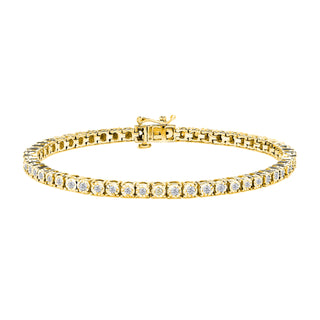 10K Yellow Gold Plated .925 Sterling Silver 1.0 Cttw Miracle-Set Diamond Round Faceted Bezel Tennis Bracelet (I-J Color, I3 Clarity) - 9"