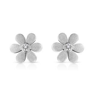 Matte Finished .925 Sterling Silver Diamond Accent Flower Hoop Stud Earring (I-J Color, I1-I2 Clarity)