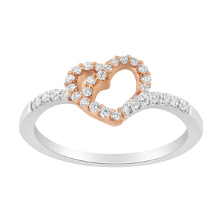 10K Two Toned Gold Diamond Heart Cocktail Ring (1/5 Cttw, H-I Color, I1-I2 Clarity) - Size 6