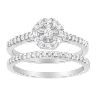 10K White Gold Diamond Engagement Ring And Wedding Band Set (3/8 Cttw, I-J Color, I2-I3 Clarity) - Size 6