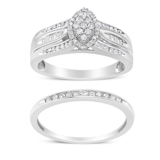 .925 Sterling Silver 1/2 Cttw Round And Baguette-Cut Diamond Engagement Bridal Set (I-J Color, I1-I2 Clarity) - Size 7