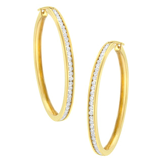 10K Yellow Gold 1 Cttw Channel Set Diamond Hoop Earrings (I-J Clarity, I1-I2 Color)