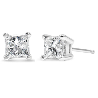 Ags Certified 3/8 Cttw Princess-Cut Square Colorless Diamond 4-Prong Solitaire Stud Earrings In 14K White Gold (K-L Color, Si2-I1 Clarity)