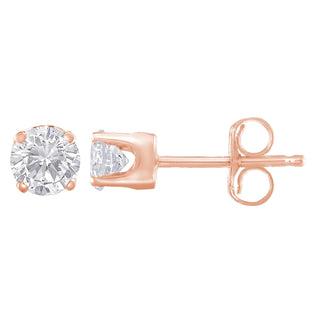 10K Rose Gold Over .925 Sterling Silver 3/4 Cttw Round Brilliant-Cut Diamond Classic 4-Prong Stud Earrings (K-L Color, I2-I3 Clarity)