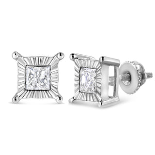 .925 Sterling Silver 1.0 Cttw Miracle Set Princess-Cut Diamond Solitaire Stud Earrings (H-I Color, I2-I3 Clarity)