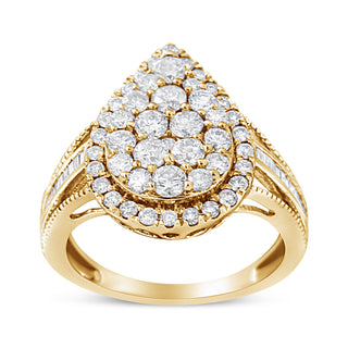 10K Yellow Gold Plated .925 Sterling Silver 1 1/2 Cttw Round-Cut Diamond Cocktail Ring (I-J Color, I1-I2 Clarity) - Size 6