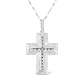 .925 Sterling Silver Prong-Set Diamond Accent Bold Cross 18" Pendant Necklace (I-J Color, I1-I2 Clarity)