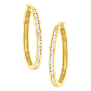 14K Yellow Gold 1/2 Cttw Channel Set Diamond Classic Hoop Earrings (I-J Color, Si2-I1 Clarity)