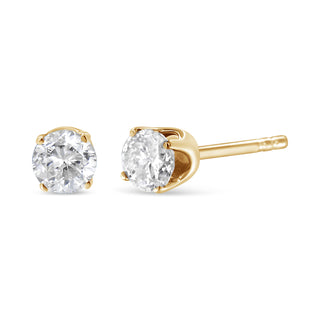 10K Yellow Gold Over .925 Sterling Silver 3/8 Cttw Round Brilliant-Cut Diamond Classic 4-Prong Stud Earrings (K-L Color, I2-I3 Clarity)