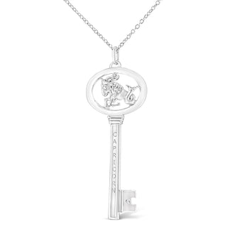 .925 Sterling Silver Diamond Accent Capricorn Zodiac Key 18" Pendant Necklace (K-L Color, I1-I2 Clarity)