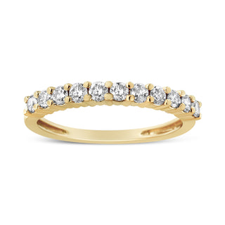 14K Yellow Gold Plated .925 Sterling Silver 1/2 Cttw Shared Prong Set Brilliant Round-Cut Diamond 11 Stone Band Ring (J-K Color, I1-I2 Clarity) - Size 7