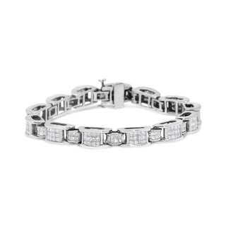 14K White Gold 5.0 Cttw Princess Cut Diamond Invisible Set Alternating Size D Shaped Links Tennis Bracelet (H-I Color, Si2-I1 Clarity) - 7”