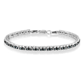 Black Rhodium Over .925 Sterling Silver 1.0 Cttw Rose Cut Diamond Double-Link 7" Tennis Bracelet (Blue Color, I1-I2 Clarity)