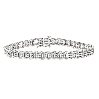 10K White Gold 2 Cttw Diamond Fan-Shaped Link Tennis Bracelet (I-J Clarity, I3 Color) - Size 7.25"