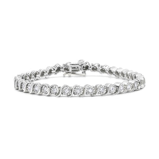 .925 Sterling Silver 1/4 Cttw Diamond Round Miracle Plate And "S" Link Tennis Bracelet (I-J Color, I2- I3 Clarity) - 7"