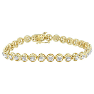 10K Yellow Gold Over .925 Sterling Silver 1/4 Cttw Diamond 7" Open Circle Wheel Link Tennis Bracelet (I-J Color, I2-I3 Clarity)