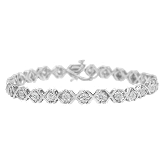 .925 Sterling Silver 1/4 Cttw Miracle-Set Round Cut Diamond "X" Link Bracelet (I-J Color, I3 Clarity) - Size 7.25"