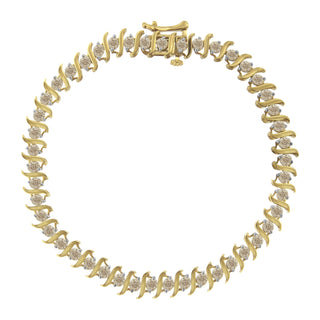 2 Micron 10Kt Yellow Gold Plated Sterling Silver Diamond S-Link Bracelet (3 Cttw, J-K Color, I2-I3 Clarity)