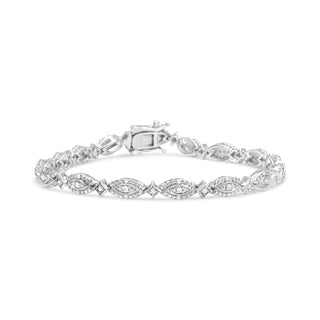 .925 Sterling Silver 1/2 Cttw Diamond Alternating Marquise And Starburst Shaped Link Bracelet (I-J Color, I2-I3 Clarity) - 7.25"