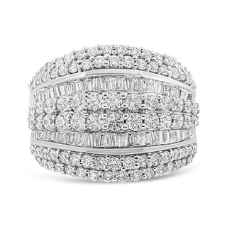 .925 Sterling Silver 2.00 Cttw Round And Baguette-Cut Diamond Cluster Ring H-I Color, I1-I2 Clarity) - Size 8