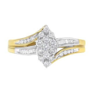 10K Yellow And White Gold 1/2 Cttw Diamond Marquise Shaped Cluster Split Shank Ring (H-I Color, Si2-I1 Clarity) - Size 6