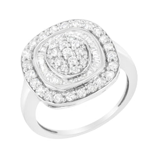 .925 Sterling Silver 1Cttw Round And Baguette-Cut Diamond Square Cocktail Ring (I2-I3 Clarity, H-I Color) - Size 9