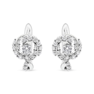 14K White Gold 5/8 Cttw Diamond Solitaire Halo Swirl Huggie Hoop Earrings (J-K Color, Si2-I1 Clarity)