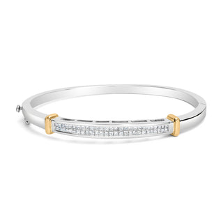 14K Two-Toned Gold Princess Cut Diamond Fashion Bangle (1 Cttw, H-I Color, Si1-Si2 Clarity)