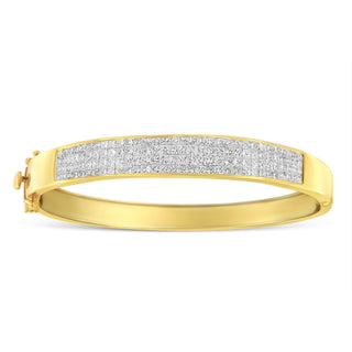 14K Yellow Gold 4.0 Cttw Invisible-Set Princess Cut Diamond Id Bangle Bracelet (H-I Color, Si1-Si2 Clarity) - Fits Wrists Up To 7 1/4 Inches