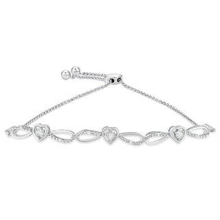 .925 Sterling Silver 1/10 Cttw Diamond Triple Heart-In-Infinity Bolo Style Adjustable Bracelet (H-I Color, I2-I3 Clarity)